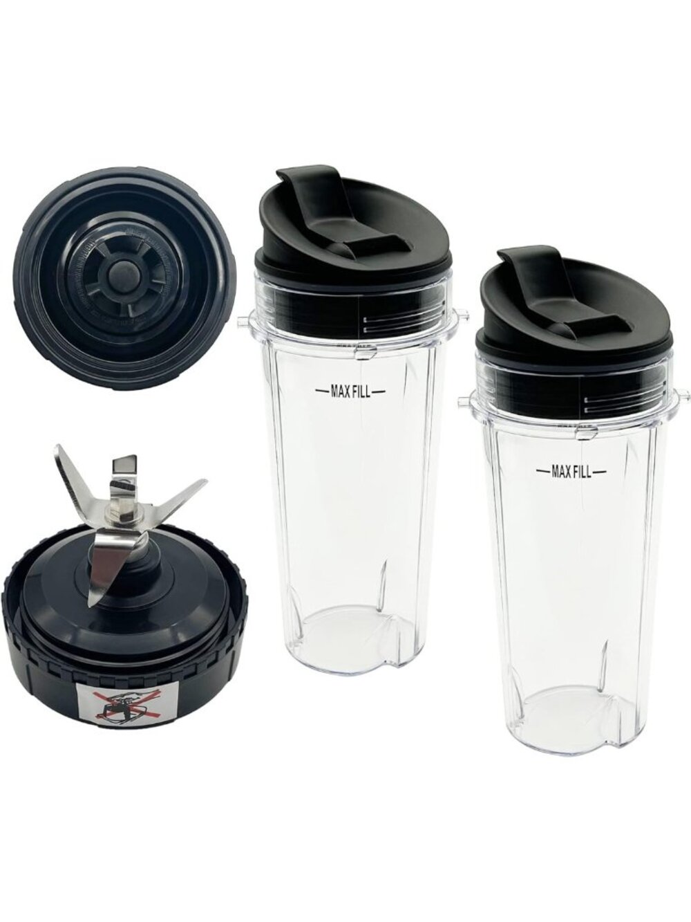 5-Fin Blender Blade & 2 Single Serve Cups with Lids - Replacement Parts for
